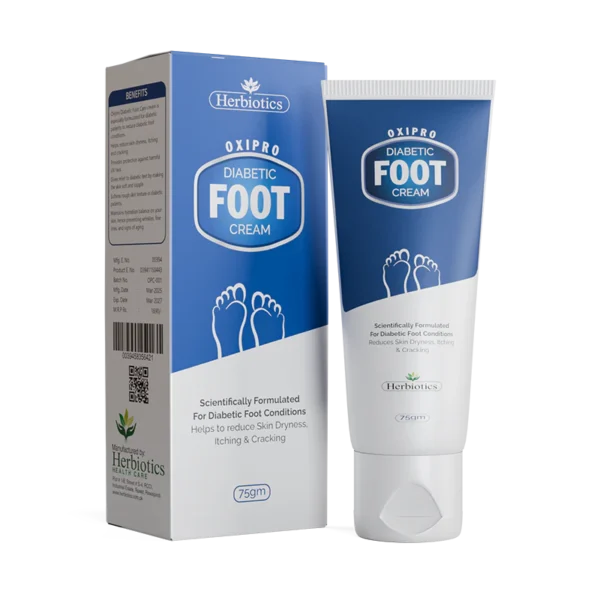 Oxipro Diabetic Foot Cream Especially formulated for diabetic patients to reduce diabetic foot conditions. Protects feet against sores, cracks, foot ulcers & infections. Reduces nerve problems such as numbness, tingling, burning, pain, and swelling. Improves blood flow and circulation to support nerves and skin healing. Keeps feet soft, healthy, and resistant to dryness and irritation.
